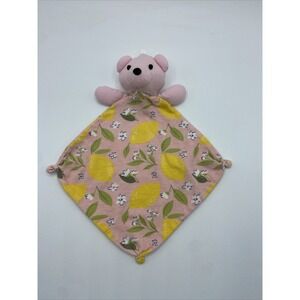 Sleep On It Pink Bear 11" Lemon Lovey Security Blanket Knotted Corners